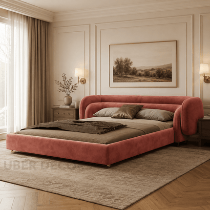 Silent Horizon Curved Platform Bed – Minimalist Luxury Bed