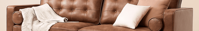 Montserra 84” Sofa- Mid-Century Tufted Textured Leather Sofa Couch for Living Room or Office - Uber Decor