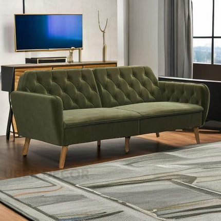 Santiago 83" Futon Sofa- Tufted Laid Back Convertible Futon Couch Bed for Small Spaces, Home or Office