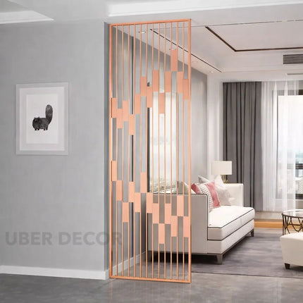 ARCO Stainless Steel Architectural Room Divider With Vertical Slat Design For Living Room Dining Area And Transitional Interior Spaces