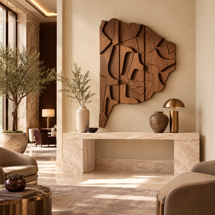 Carved Terrain Rhythm Japandi Wooden  Wall Art – Relief for Living Room