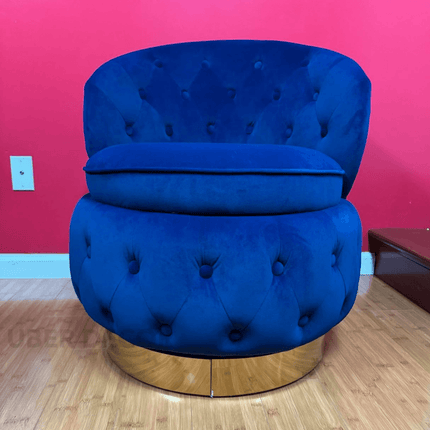Lyssara- 360 Degree Swivel Tufted Barrel Accent Chair with Round Base, Curved Back and Storage Space