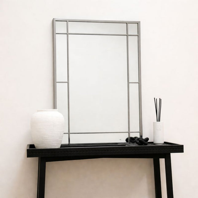 LumeView- Window Pane Style Rectangle Metal Framed Mirror for Dining Area, Foyer or Living Room