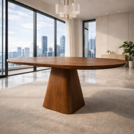 Nordvale Oval Dining Table Mid Century Modern Contemporary Design Sculptural Pedestal Base Ideal for Dining Room