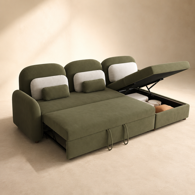 MONZA- Modern L Shaped Convertible Sofa Bed with Storage and Side Table for Living Room