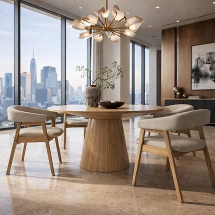 Crestara Round Solid Wood Dining Table Scandinavian Japandi Pedestal Base Minimalist Dining Table for Dining Room