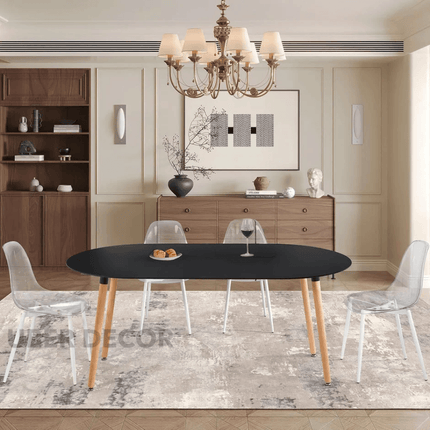Nordelle Oval Dining Table Scandinavian Mid Century Modern Japandi Design Black Tabletop with Wooden Tapered Legs Dining Table for Dining Room