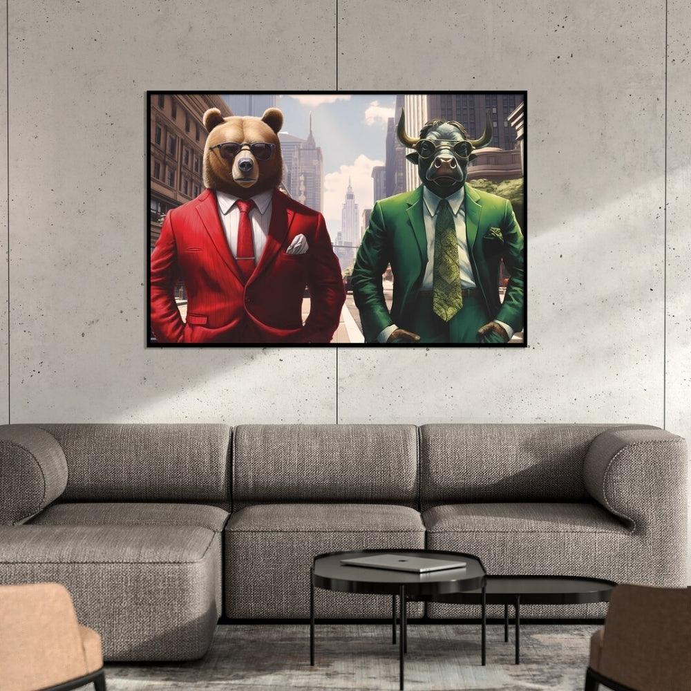 Bull and Bear Faces AI Wall Art- Set of 2