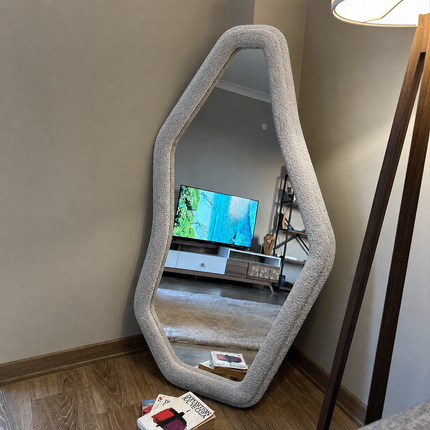 EdgeCraft 6 ft Light Grey Boucle Irregular Mirror – In Stock Asymmetric Mirror