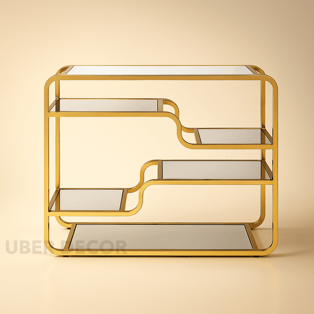 Solstice Wave Console Table – Glass-Top Entryway Console with Gold Finish Base for Living Room