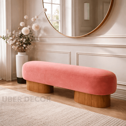 Metro Calm Contemporary Rounded Base Bench Modern Minimal Customisable Seating for Living Bedroom Lounge and Entryway
