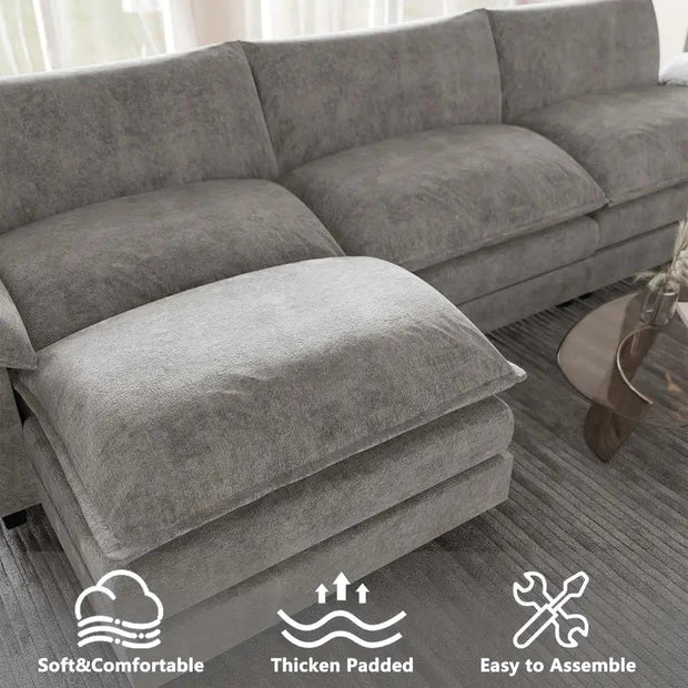 Manila 119" L-Shaped Sofa- 3 Seater Sectional Sofa with Reversible Toffee Chair & Movable Footrest - Uber Decor