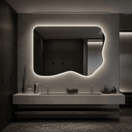 Orena Frameless Organic LED Wall Mirror with Front or Back Lit for Bathroom Vanity and Modern Decor