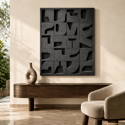 Shadow Grid Rhythm Japandi Wall Art – Textured Geometric Sculpture for Modern Living Rooms & Entryways