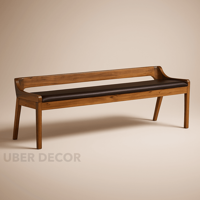 Deccan Luxe Solid Wood Contemporary Curved Back Bench Customisable Modern Classic Seating for Dining Living Bedroom and Entryway