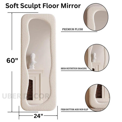Soft Sculpt Boucle Full Length Dressing Mirror - Upholstered Modern Unique Standing Mirror for Bedroom
