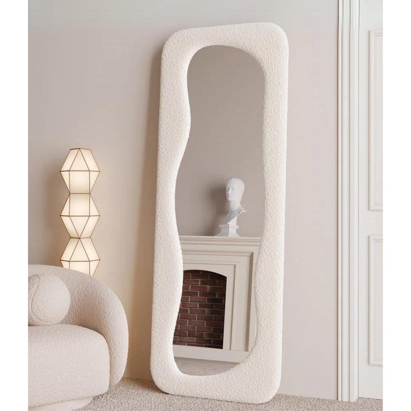 Soft Sculpt Boucle Upholstered Luxe Full Length Floor Mirror