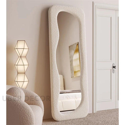 Soft Sculpt Boucle Full Length Dressing Mirror - Upholstered Modern Unique Standing Mirror for Bedroom