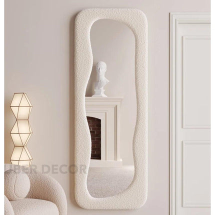Soft Sculpt Boucle Full Length Dressing Mirror - Upholstered Modern Unique Standing Mirror for Bedroom