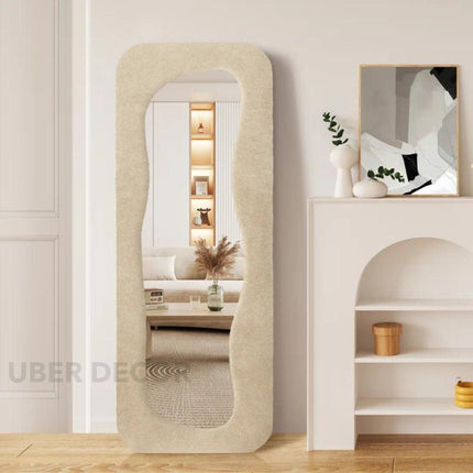 Soft Sculpt Boucle Full Length Dressing Mirror - Upholstered Modern Unique Standing Mirror for Bedroom - Uber Decor