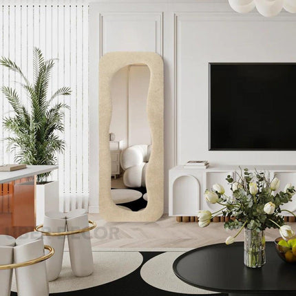 Soft Sculpt Boucle Full Length Dressing Mirror - Upholstered Modern Unique Standing Mirror for Bedroom