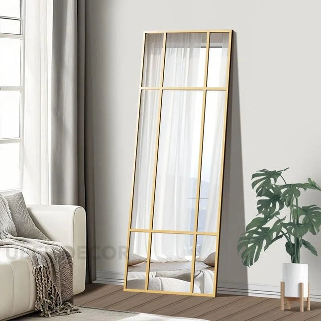 Vintage Windowpane Full Length Bedroom Floor Mirror- Window Shaped Metal Standing Mirror