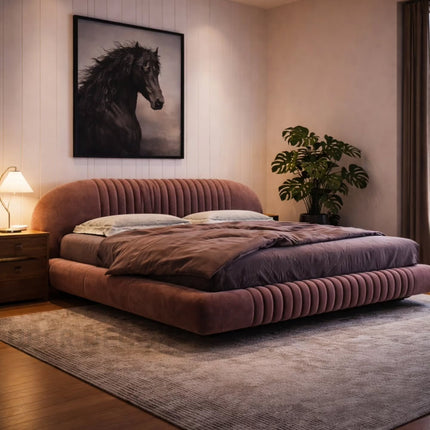 Dusk Aura Floating Bed – Oversized Curved Headboard Platform Bed