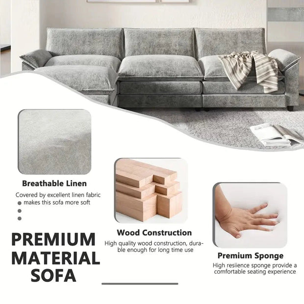 Manila 119" L-Shaped Sofa- 3 Seater Sectional Sofa with Reversible Toffee Chair & Movable Footrest - Uber Decor