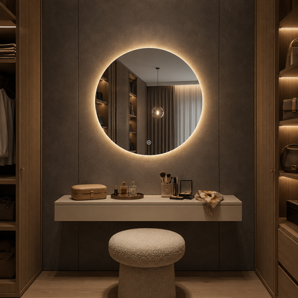 Illumina circle round led mirror- front-lit or backlit touch button frameless bathroom vanity mirror