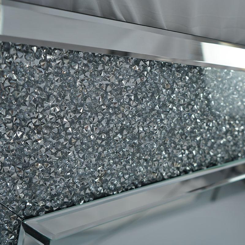 Hestia's Radiance: Angled Silver Crushed Glass Diamond Crystal Mirror for Bedroom or Living Room