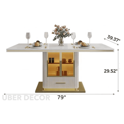 Golden Haven Modern Luxury Dining Set – White Stone Top & Gold Accents, 6 Seater
