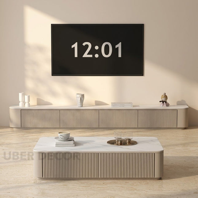 Elano Ridge – Modern TV Cabinet, Fluted Panel Console, European Inspired Design, Low Base, Living Room Entertainment Unit