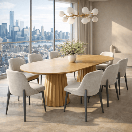 Cora Linea Oval Dining Table Modern European Design Dual Pedestal Base Ideal for Dining Room