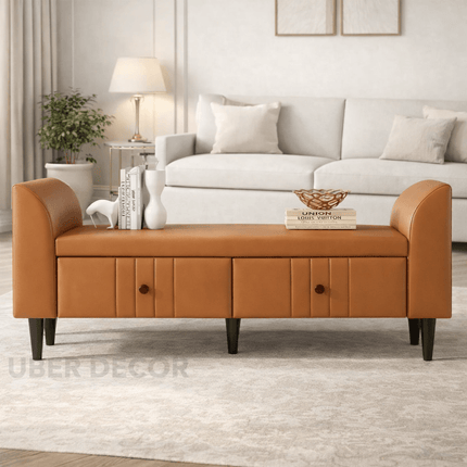 Calla Modern Storage Bench with Drawers and Armrests