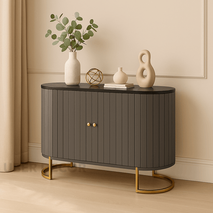 Astra Ellipse Entryway Table – Custom Marble Top with Fluted Front & Curved Base Mid‑Century Modern Accent