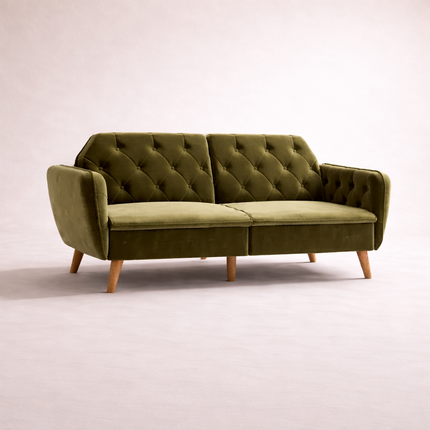 Arezzo 83" Futon Sofa- Tufted Laid Back Convertible Futon Couch Bed for Small Spaces, Home or Office