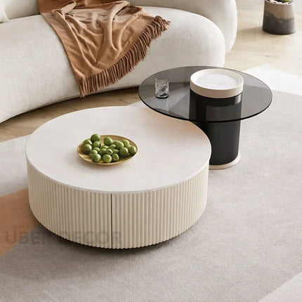 Tiber Oro Italian Luxury Round Coffee Table Tempered Glass Top High Gloss Finish Minimalist Centerpiece for Lounge and Living Suites
