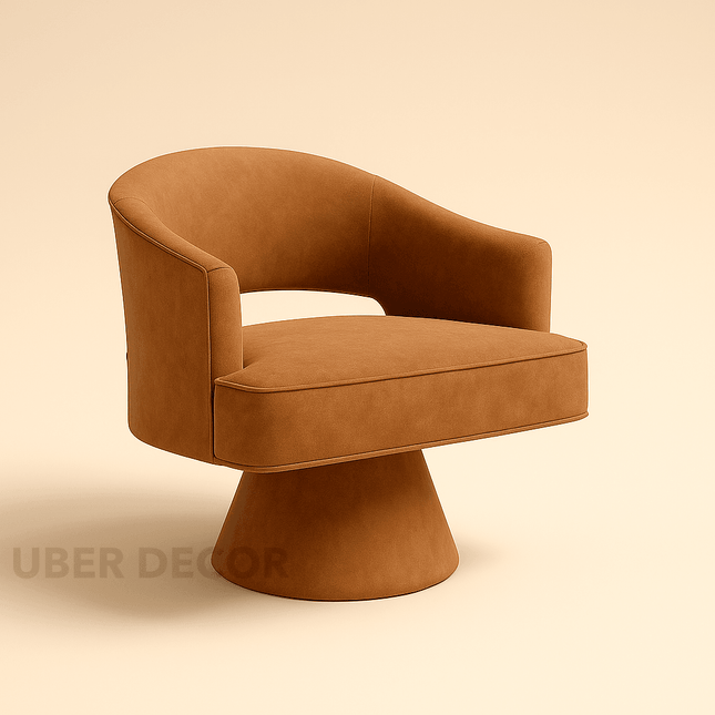 Ravelle- Modern U-Back Leather Accent Chair with Upholstered Round 360 Revolving Swivel Barrel Armchair for Living Room