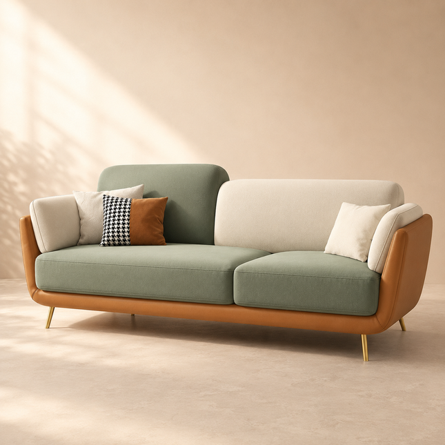 Lyon 3-Seater Modern Sofa Two-Tone Designer Couch with Robust Frame & Gold Legs for Living Room