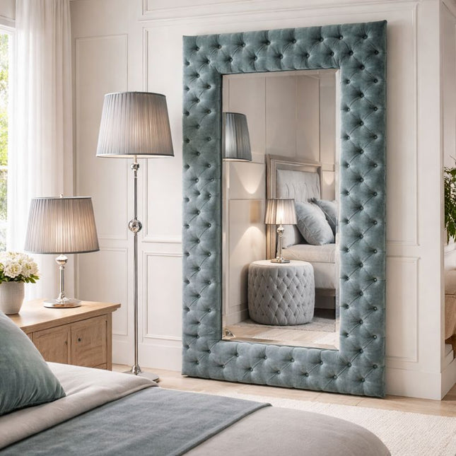 Classic Chesterfield Tufted Full-Length Upholstered Bedroom Mirror- Luxury Mirror