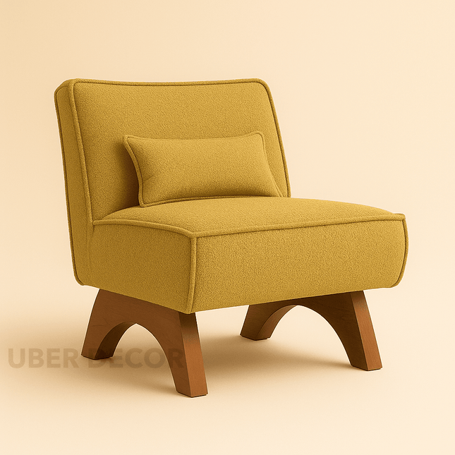 Calina- Mid Century Cozy Upholstered Accent Lounge Chair with Rubber wood Base and Backrest Pillow