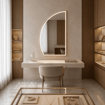 Mabel Asymmetrical LED Mirror – Frameless Wall Hanging Mirror with either Front or Back Lit for Vanity & Bathroom