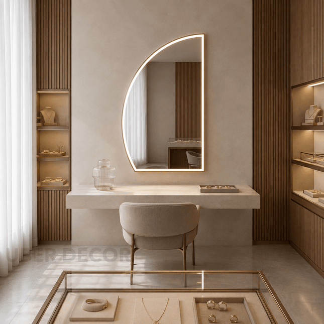 Mabel Asymmetrical LED Mirror – Frameless Wall Hanging Mirror with either Front or Back Lit for Vanity & Bathroom