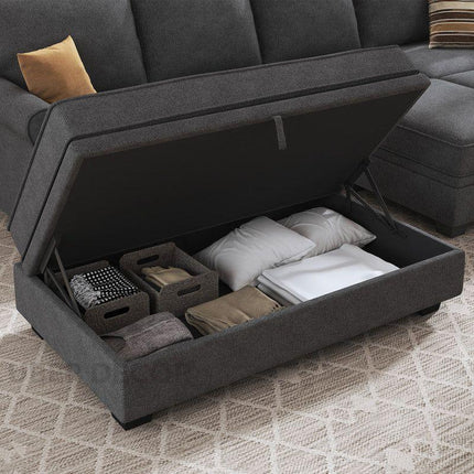 Capri Sleeper Sectional Sofa- 4 Seater Convertible Sofa Bed with Storage Seat for Living Room and Home Office, Dark Grey - Uber Decor