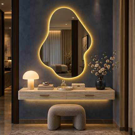 Vector Abstract LED Mirror – Frameless Wall Hanging Mirror with Front or Back Lit for Vanity & Bathroom
