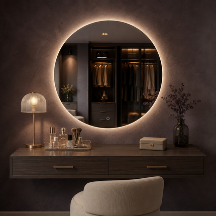 Circlia round led mirror front or back lit touch button frameless bathroom vanity mirror