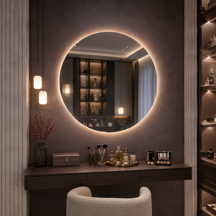 Glowith round led mirror- 3-colour touch button front-lit or backlit frameless bathroom vanity mirror