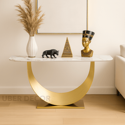 Solstice Arch Hallway Table – Custom Black or White Marble Top with Sculptural Arch Base Mid‑Century Modern Accent