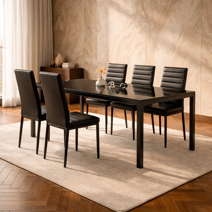 Urban Haven Rectangular Tempered Glass Dining Table Modern Contemporary Design with Strong Metal Frame for Dining Room