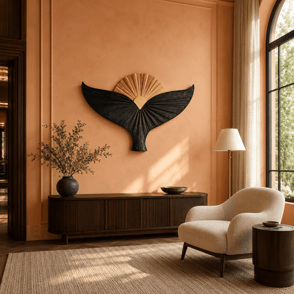 Winged Sunrise Japandi Wood Wall Art – Bird Sculpture for Living Room